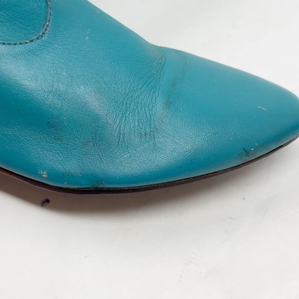 Vintage 80s Concho Stoned Southwestern Cowgirl Boots 6 / 5.5 Turquoise Leather - Picture 10 of 15